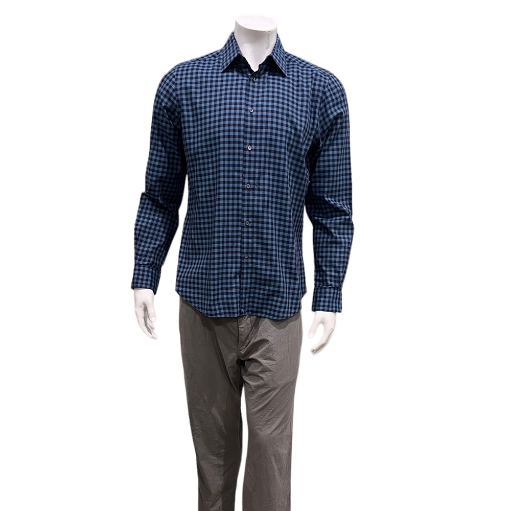 Boglioli Milano Mens Blue Gingham Dress Shirt